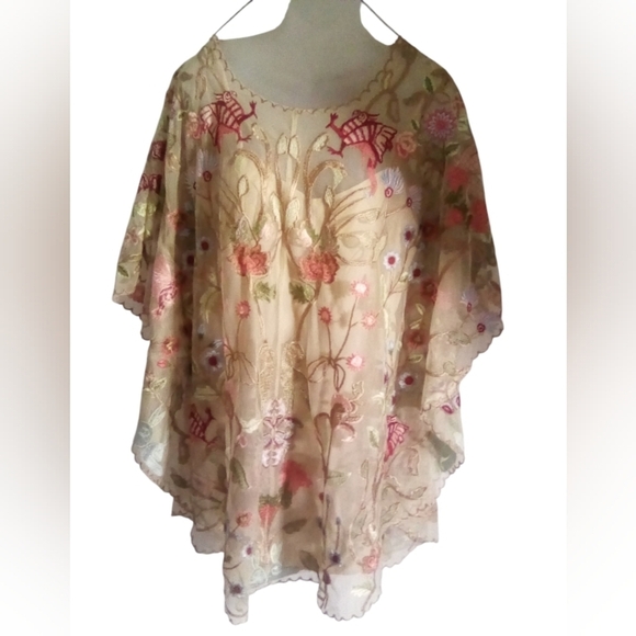 Tolani Sheer Floral Embroidered Tunic Dress Boho Kimono Sleeve size Small - Picture 1 of 6